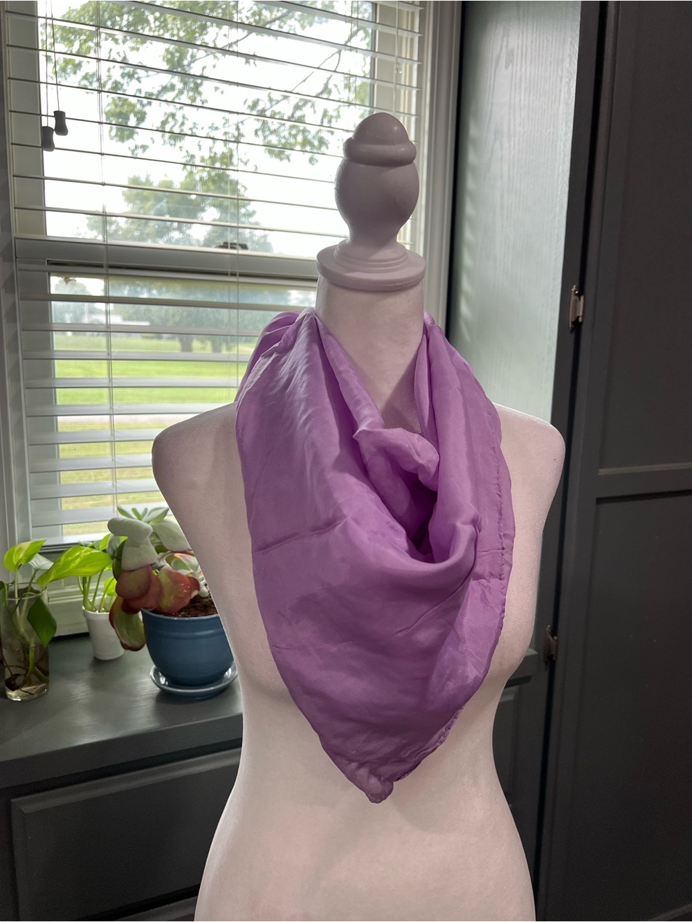 Vintage Light Purple Women's Silk Scarf - Elegant Neck Accessory